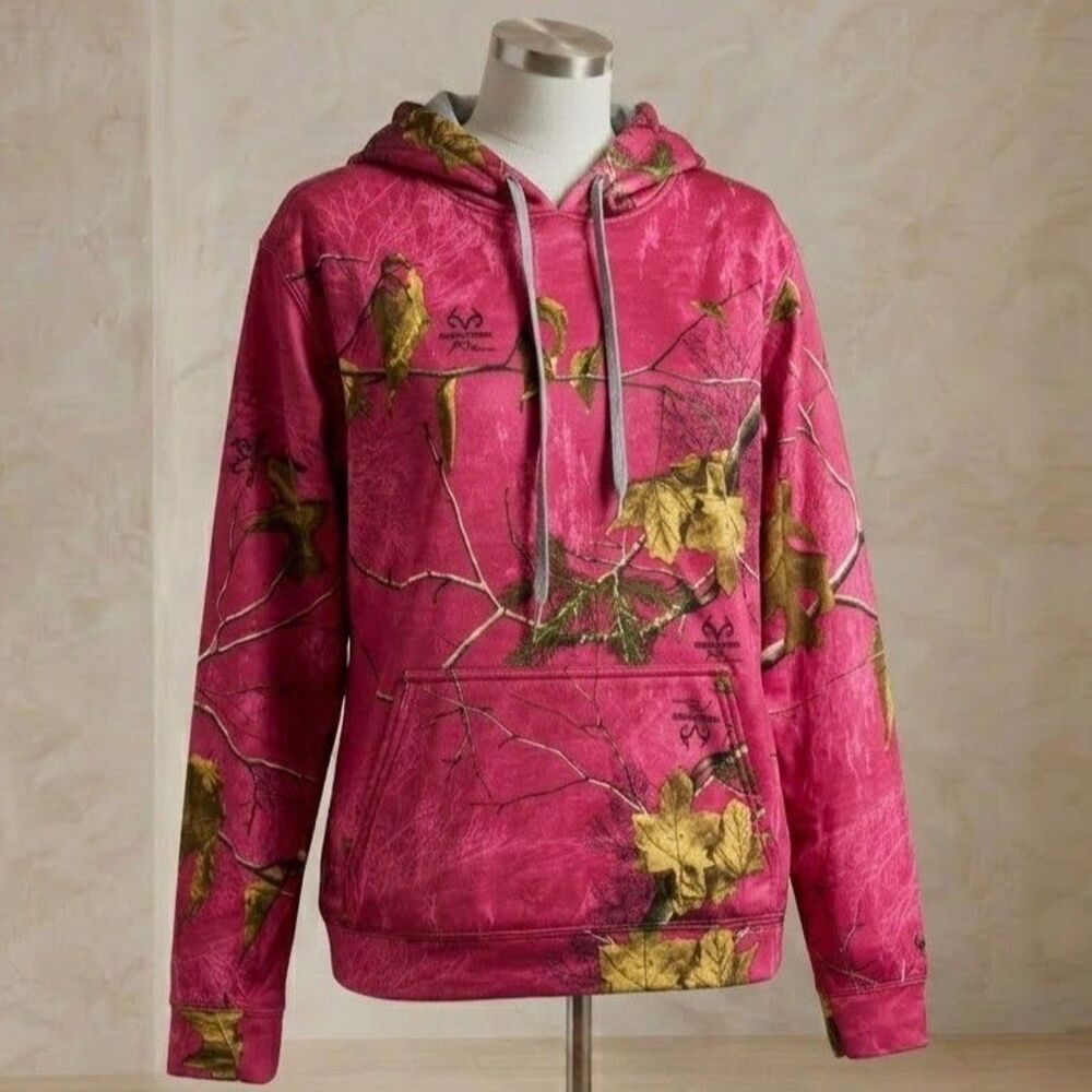 Realtree Xtra Colors Womens Pink Camo Pullover Hoodie Size M Hooded Sweatshirt